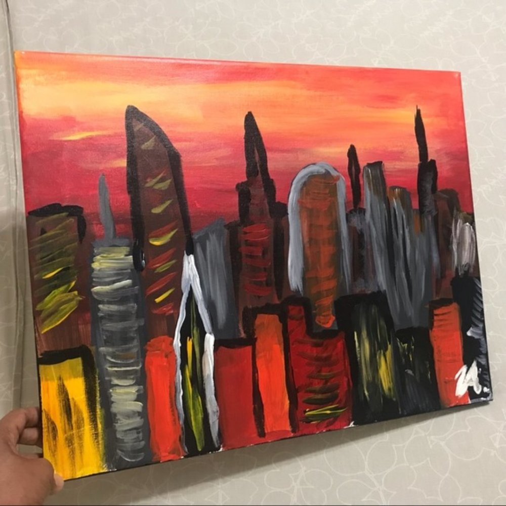 Wall Art, Abstract Hand Painted Vibrant